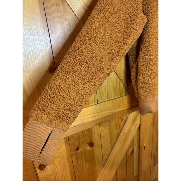 Athleta Womens XS Tugga Sherpa Hoodie Cattail Rust Drawstring Tie Rib Pullover ( - Picture 2 of 8